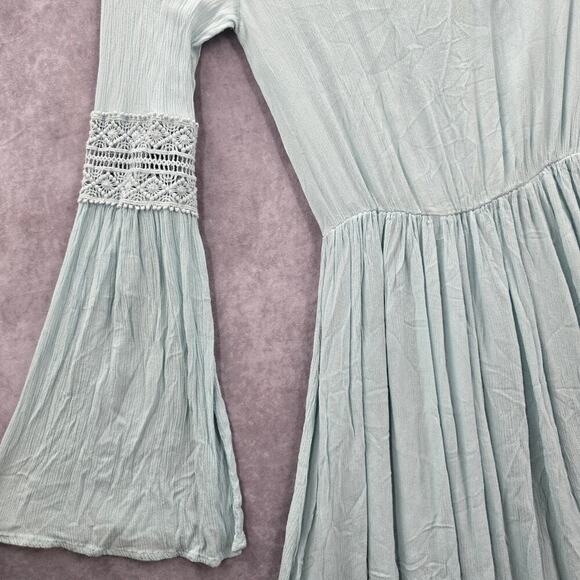 Koovs Blue Green Cold Shoulder Lace Flare Long Sleeve Boho Dress Extra Small XS - Picture 4 of 8